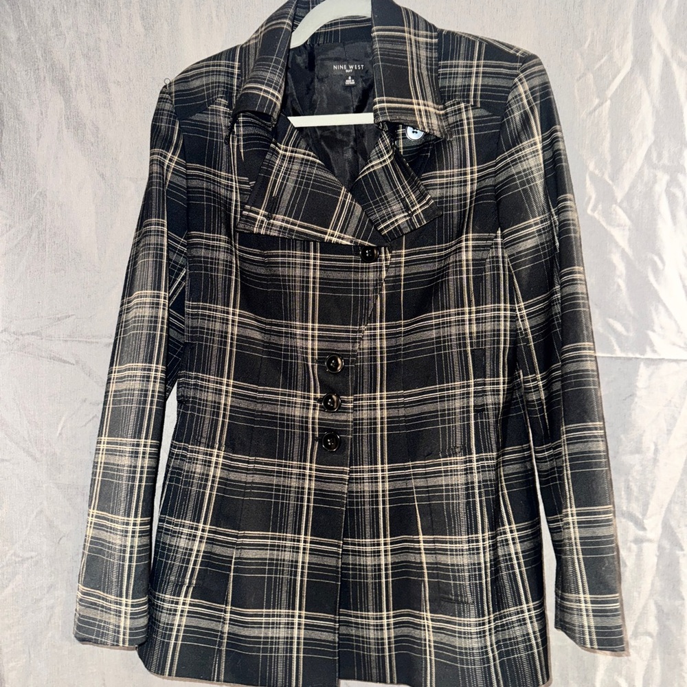 Nine West Black and Cream Plaid Blazer